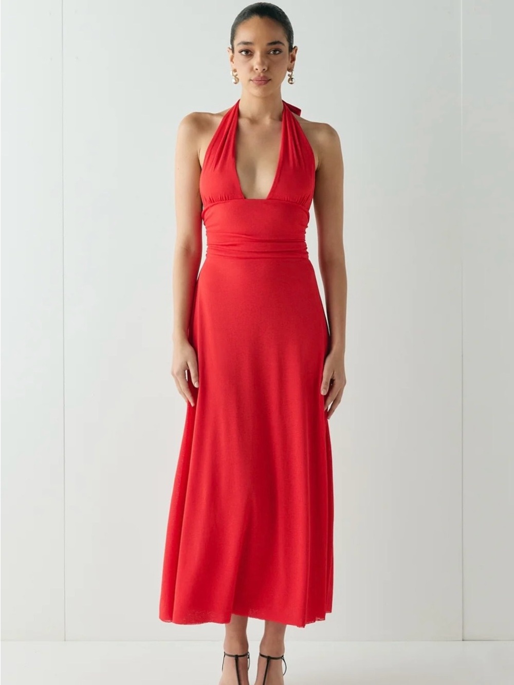 VRG GRL WHEN IN ITALY RED HALTER MIDI DRESS